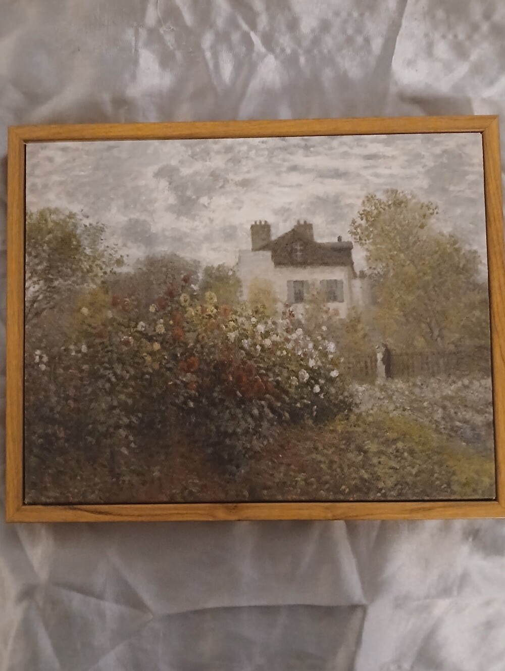 Cottage Garden Acryclic Painting in Oak Wood Frame - 8 x 10 - Ready To Hang